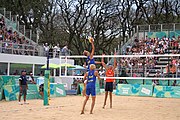 Deutsch: Beachvolleyball bei den Olympischen Jugendspielen 2018; Tag 11, 17. Oktober 2018; Jungen,Finale – Niederlande (Matthew Immers/Yorick de Groot)-Schweden (David Åhman/Jonatan Hellvig) 0:2 (20–22/15–21) English: Beach volleyball at the 2018 Summer Youth Olympics at 17 October 2018 – Final – Netherlands (Matthew Immers/Yorick de Groot)-Sweden (David Åhman/Jonatan Hellvig) 0:2 (20–22/15–21)