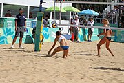 Deutsch: Beachvolleyball bei den Olympischen Jugendspielen 2018; Tag 11, 17. Oktober 2018; Jungen, Spiel um Platz 3 – USA (Devon Newberry/Lindsey Sparks)-Norwegen (Emilie Olimstad/Frida Berntsen) 1:2 (21–1/13–21/9–15) English: Beach volleyball at the 2018 Summer Youth Olympics at 17 October 2018 – Bronze Medal Match – USA (Devon Newberry/Lindsey Sparks)-Norway (Emilie Olimstad/Frida Berntsen) 1:2 (21–1/13–21/9–15)