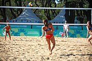 Deutsch: Beachvolleyball bei den Olympischen Jugendspielen 2018; Tag 8, 14. Oktober 2018; Mädchen, Achtelfinale – Bolivien-Puerto Rico 0:2 (18–21/18–21 ) English: Beach volleyball at the 2018 Summer Youth Olympics at 14 October 2018 – Girls Round of 16 – Bolivia-Puerto Rico 0:2 (18–21/18–21 )