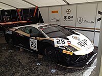 The car raced by Jeroen Bleekemolen and Hari Proczyk in 2014. Blancpain Lamborghini Proczyk Bleekemolen.JPG