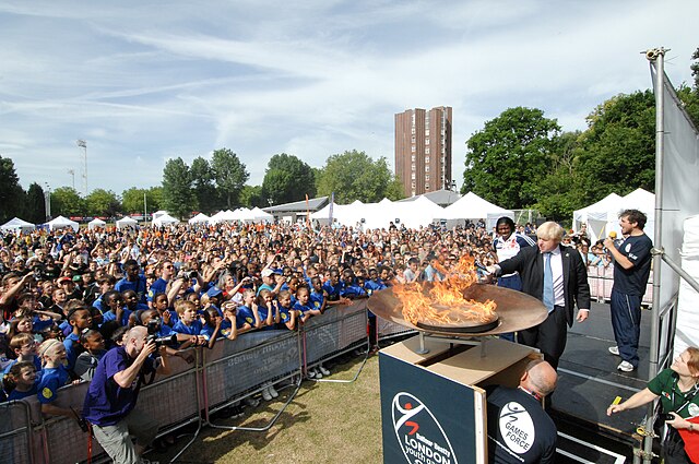 Boris Johnson lights the flame at the 2010 London Youth Games Opening Ceremony