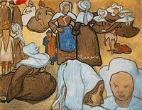 梵高, Breton Women and Children, November 1888 (watercolor after Bernard).