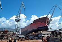 A ship being built in Split, 2010 Brodosplit - juice carrier.JPG