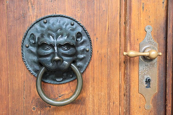 Bronze knocker at cathedral in Fribourg, Switzerland