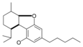 Chemical structure of the CBE-type cyclization of cannabinoids.