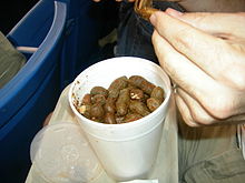 Cajun boiled peanuts are sold in the hull and are boiled with a piquant spice mixture. Cajun boiled peanuts.jpg