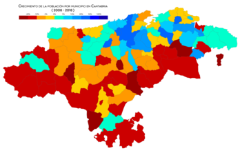 Crecimiento de población por municipio entre 2008 y 2018