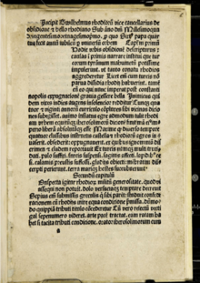 Page from Obsidionis Rhodiae urbis descriptio. Caorsin, Guilelmus - Obsidionis Rhodiae urbis descriptio - Page 1 - Odense - 1482.png