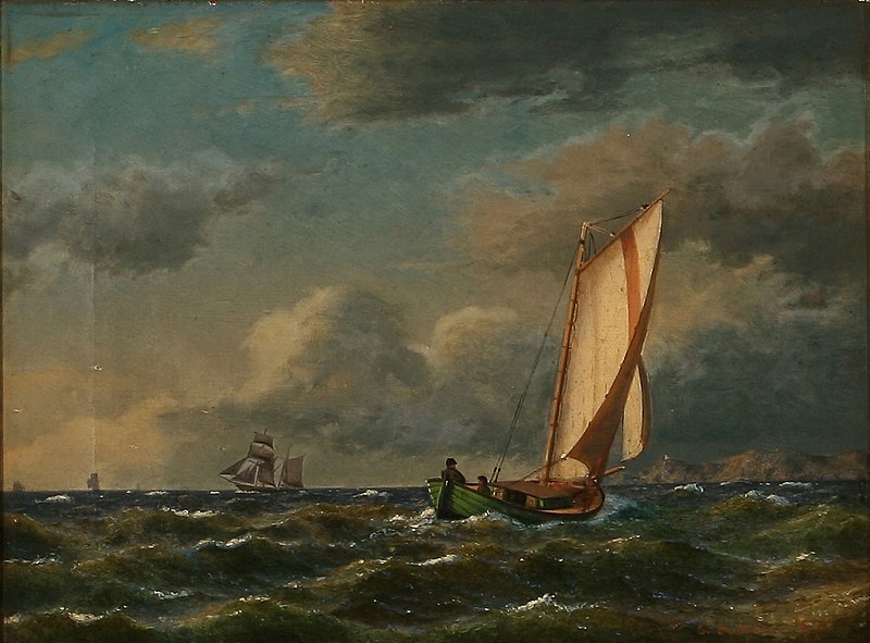 File:Carl Buntzen - Marinemaleri med sejlskibe ud for en kyst.jpg