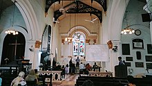 A Sunday morning Church Service in 2021, attended mostly by servicemen and their families Christ Church Mhow Service 2021.jpg