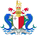 The Coat of Arms of the Governor-General featuring the royal crest above the crowned helm