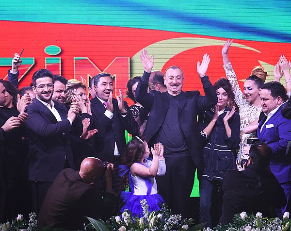 Aliyev celebrates victory in 2018 elections.