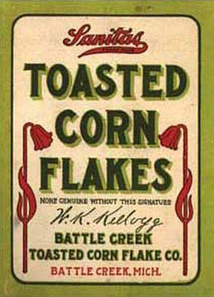 First Battle Creek Toasted Corn Flake Co. corn flakes package (1906), later to become the Kellogg Food Company in 1908