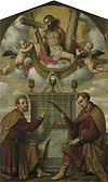 Christ eucharistique avec les saints Côme et Damien (Moretto) .jpg