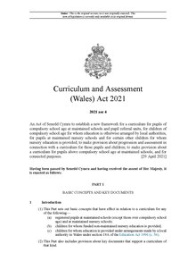 Opening page of the Curriculum and Assessment (Wales) Act 2021 Curriculum and Assessment (Wales) Act 2021 (ASC 2021-4).pdf