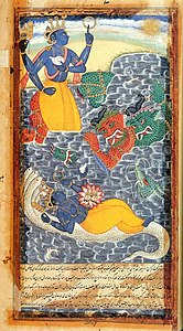 Вишну, Мадху и Кайтабха. Иллюстрированный манускрипт 1605 года