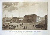 Radierung von Josef Sandhaas: Ansicht des Palais des Großprinzen von Hessen (Altes Palais) am Luisenplatz (nach 1803[4])[5]