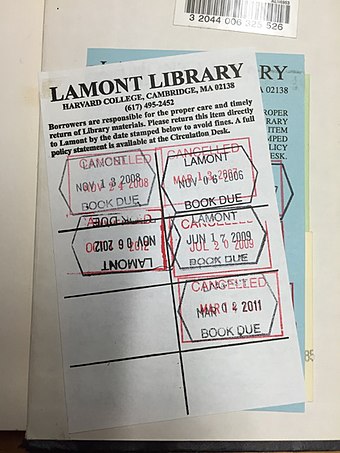 Date due slip from Harvard's Lamont Library
