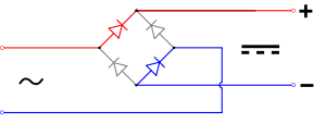 Rad Grecovog mosta u pozitivnoj poluperiodi (levo) i negativnoj poluperiodi (desno)
