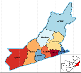 Den østlige provinsen viser sine distrikter.