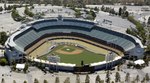 Dodger Stadium, also sometimes called Chavez Ravine, is a stadium in Los Angeles, California LCCN2013632695.tif