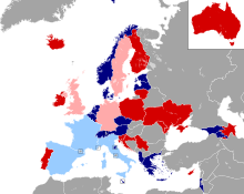 Carte montrant la répartition des pays dans chaque demi-finale.
