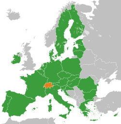 Map indicating locations of European Union and Switzerland
