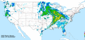A February 24, 2007 radar image of a large extratropical cyclonic storm system at its peak over the central United States. Feb242007 blizzard.gif
