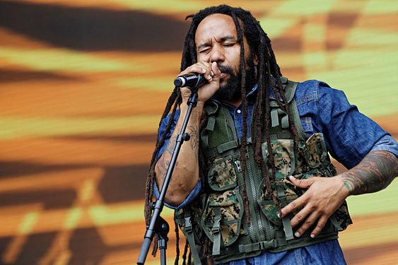 Ky-Mani Marley en concert lors du festival des Vieilles charrues le 20 juillet 2014.