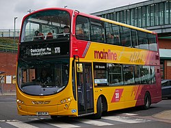 First Doncaster's 'Mainline'-branded 36263, a 2012 Volvo B9TL Wright Gemini 2, is seen here swinging out of Meadowhall Interchange on an X78 service to Doncaster