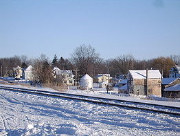 Apple River - The railroad between Freeport, Illinois and the Mississippi River in the foreground and Chestnut Street in the background, Winter 2008 Gidonb Apple River Illinois in Winter 2.jpg