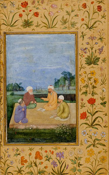 An Mughal miniature of A Discourse between Muslim Sages (ca. 1630), thought to be executed by the court painter Govārdhan.