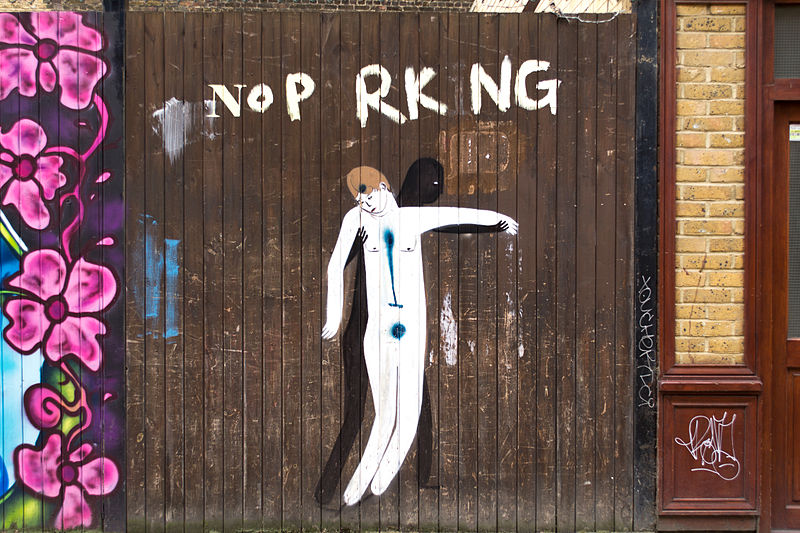 File:Graffiti in Shoreditch, London - No Parking by Escif (9444418213).jpg