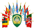 Flags are the supporters in the arms of Supreme Headquarters Allied Powers Europe