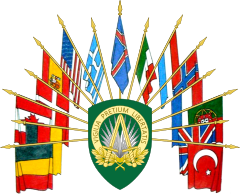 Flags are the supporters in the arms of Supreme Headquarters Allied Powers Europe