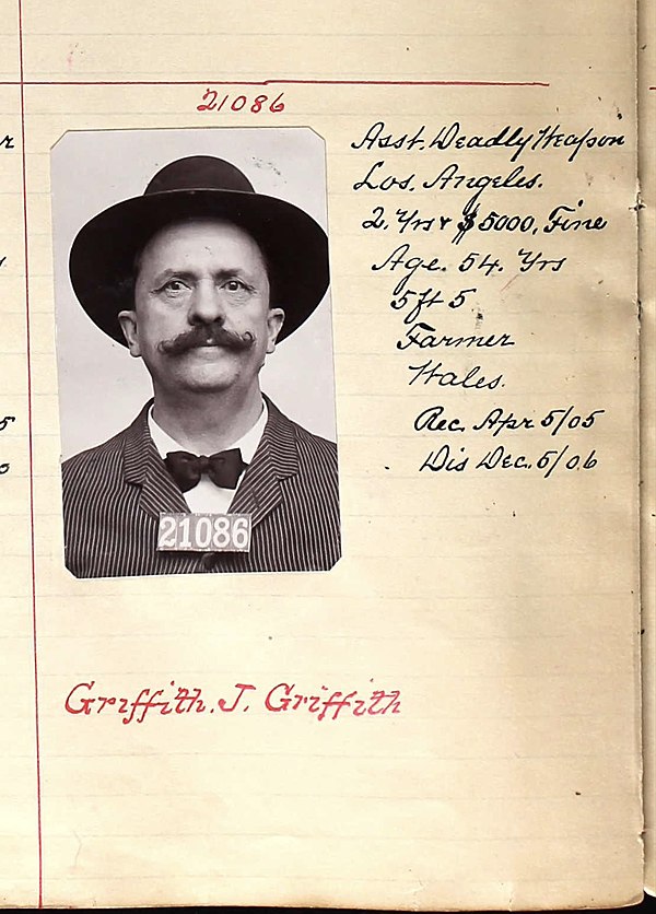 Griffith's entry in the San Quentin prison register