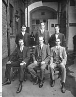 Back Row: Percy Correll, Cecil Madigan and Frank Bickerton. Front row: Hodgeman, Mawson and Morton Moyes