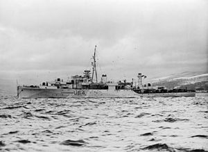 HMS Wren, Sloop, at Sea. A15037.jpg
