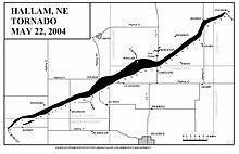 Path of the Hallam tornado. Hallam-NE-tornado-map.jpg