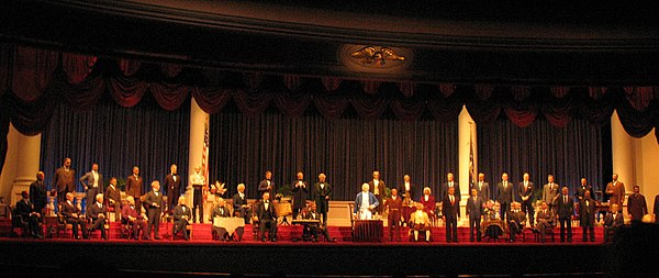 The 2001–08 version of The Hall of Presidents (pictured in April 2007), featuring a speech by George W. Bush