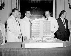 Fulgencio Batista with an architectural model of the Habana Hilton, c. 1956
