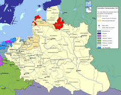 Mapa mostrando a localização da voivodia da Livônia (em vermelho) na República das Duas Nações.