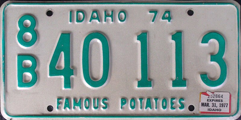 File:Idaho 1977 license plate sticker on 1974 license plate.jpg