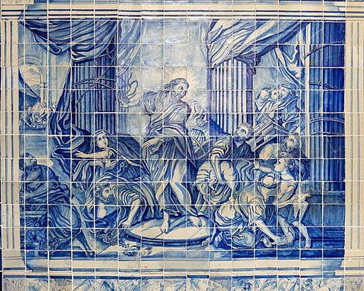 Salvador de Bahia: Igreja de Nosso Senhor do Bonfim Salvador; Innenraum: Wandfläche mit Azulejos (blauen Fliesen). Corredor Lateral Esquerdo Azulejos