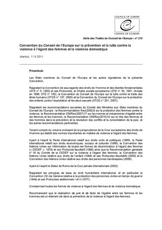 Convention du Conseil de l'Europe sur la prévention et la lutte contre la violence à l'égard des femmes et la violence domestique