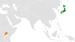 JapanとUgandaの位置を示した地図