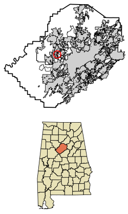 Location of Mulga in Jefferson County, Alabama.
