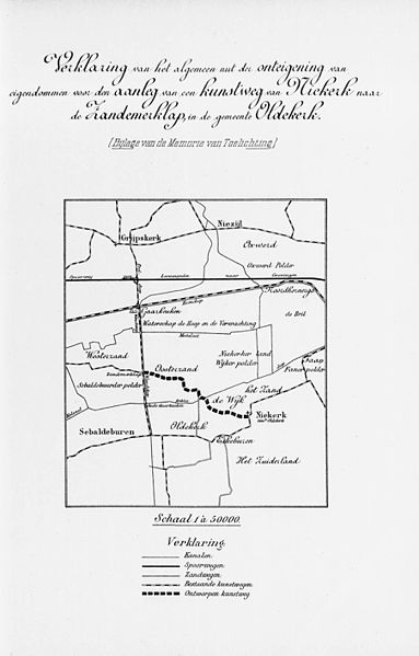 File:KAARTEN SGD - Verklaring van het algemeen nut der onteigening van eigendommen voor den aanleg van een kunstweg van Niekerk naar de Zandemerklap, in de gemeente Oldekerk.jpeg