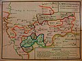 Carte historique de la vallée de Nalbach avec Diefflen (Tiffendhal) vers 1779, La ligne rouge délimite la zone du duché de Lorraine, la ligne jaune marque la zone de l'Archevêché et Principauté electorale (Kurfüstentum) de Trèves, la vallée de Nalbach est marquée en bleu avec les villages de la vallée: Diefflen (Tiffendhal), Nalbach, Piesbach (Pisbach), Bettstadt (Bettscheid), Bilsdorf (Büllersdorff) et Körprich (Kirburg) et les régions dépendantes de Lebach. Le comté de Nassau-Saarbrücken est limité en vert, les dominions du Saint Empire romain germanique de la nation allemande sont marqués en noir (Landeshauptarchiv Koblenz, Bestand 702, Karte 7301).