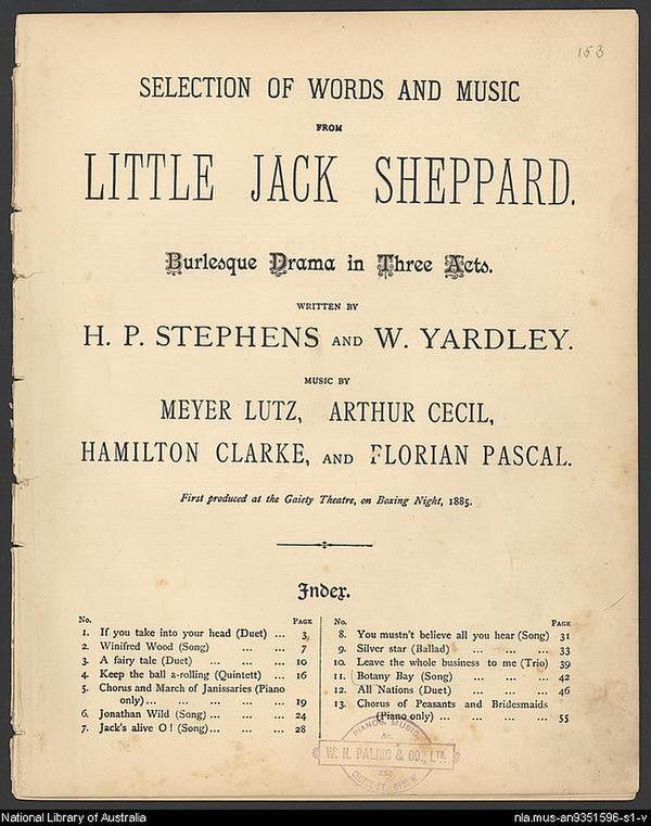 Sheet music to Stephens's Little Jack Sheppard